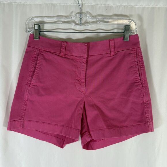 J. Crew Chino Shorts Women's 0 Pink Flat Front 4" Inseam Cotton Blend Button Zip - Picture 1 of 9
